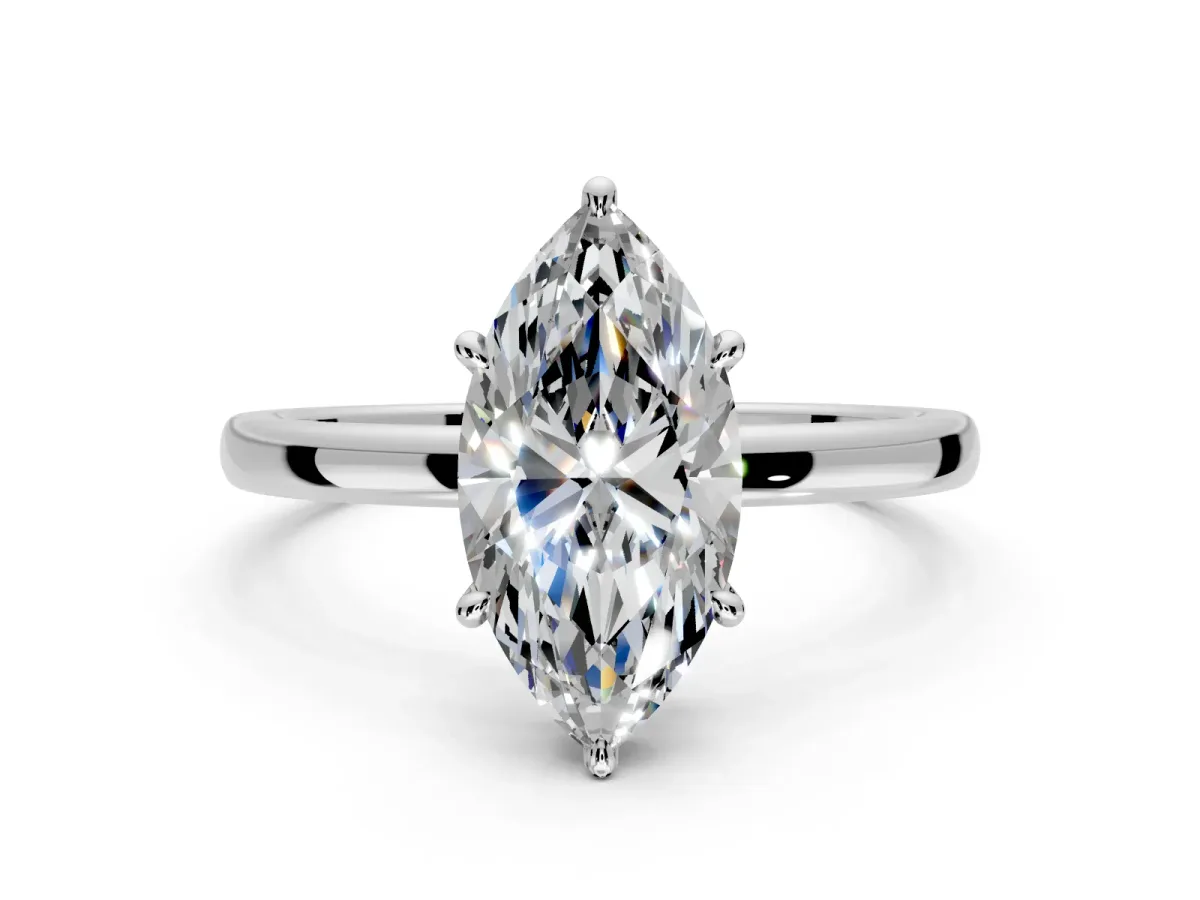 Hidden Halo Engagement Ring Setting for Marquise Center with Plain Band and Tall Prong Head in Sterling Silver