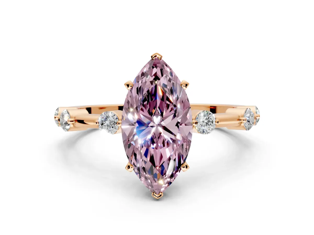 Solitaire Engagement Ring Setting for Fancy Pink Marquise Center with Bezel Station Band and Prong Head in Rose Gold