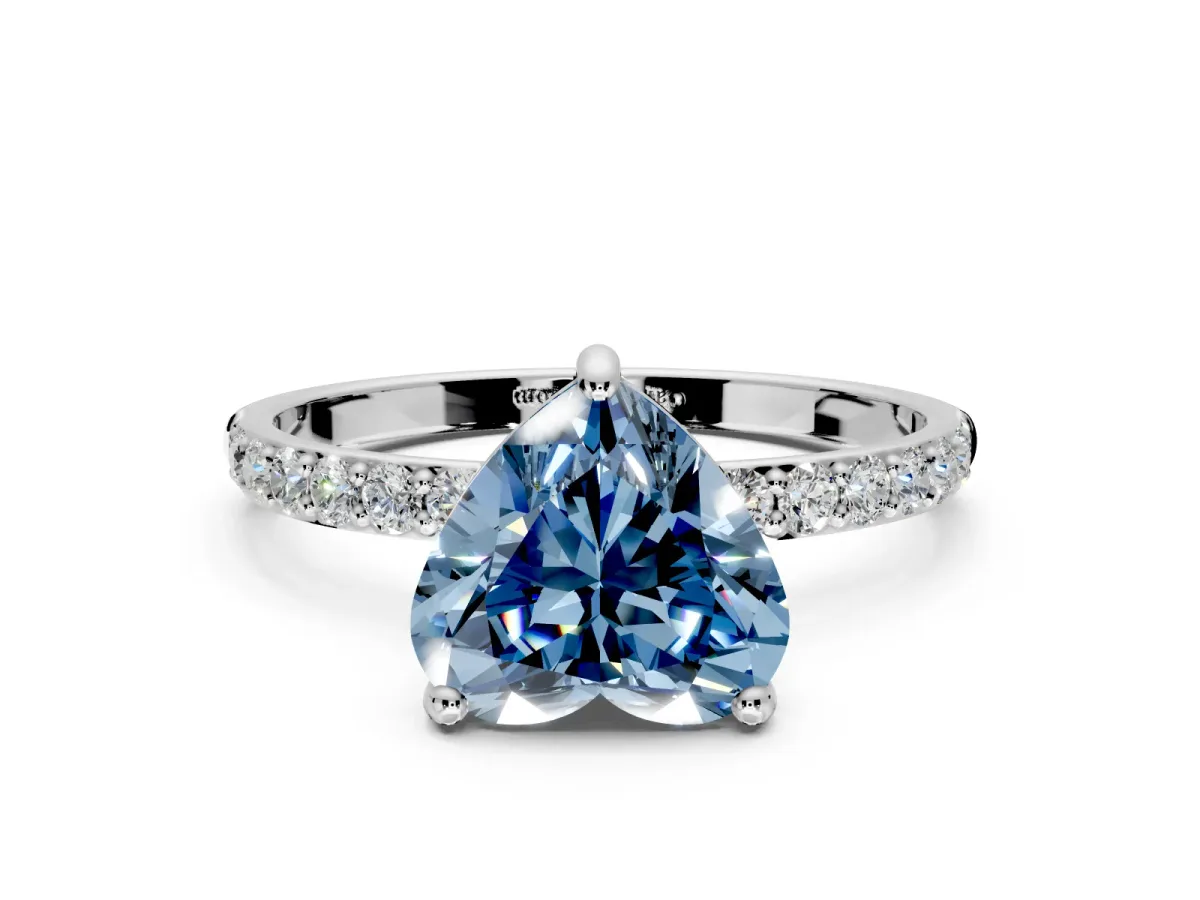 Solitaire Engagement Ring Setting for Fancy Blue Heart-Shaped Center with Pave Accents and Prong Head in Platinum