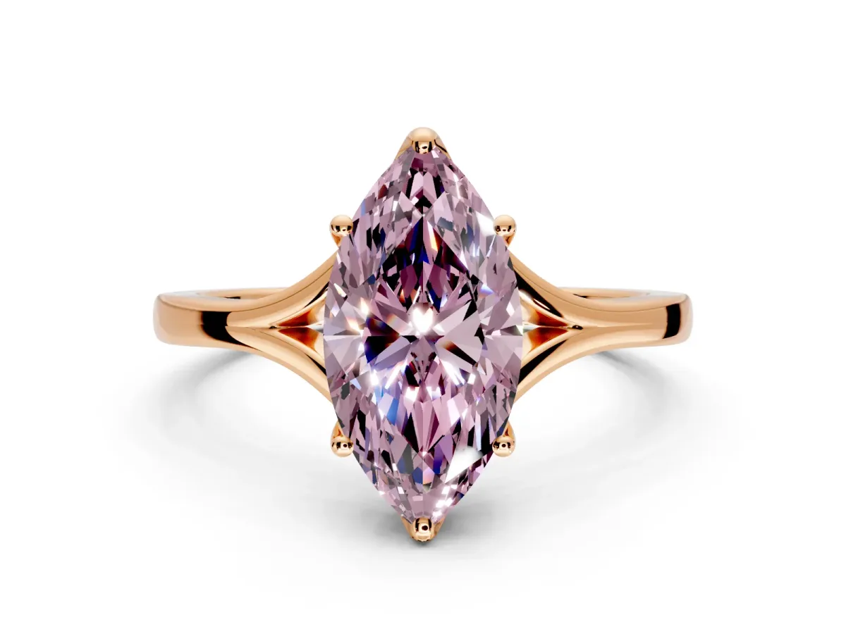 Solitaire Engagement Ring Setting for Fancy Pink Marquise Center with Plain Split Shank and Prong Head in Rose Gold