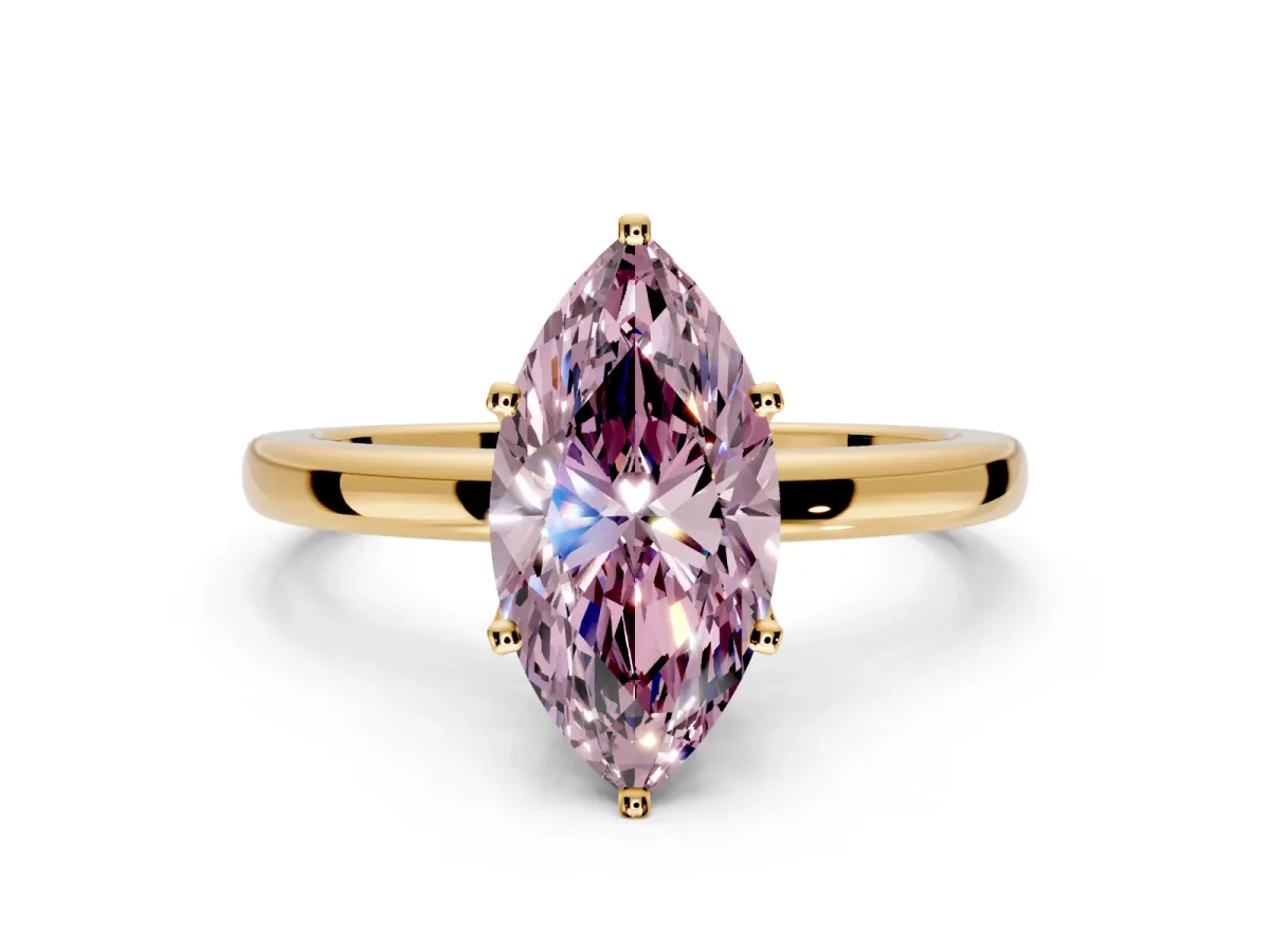 Solitaire Engagement Ring Setting for Fancy Pink Marquise Center with Plain Band and Tulip Prong Head in Yellow Gold