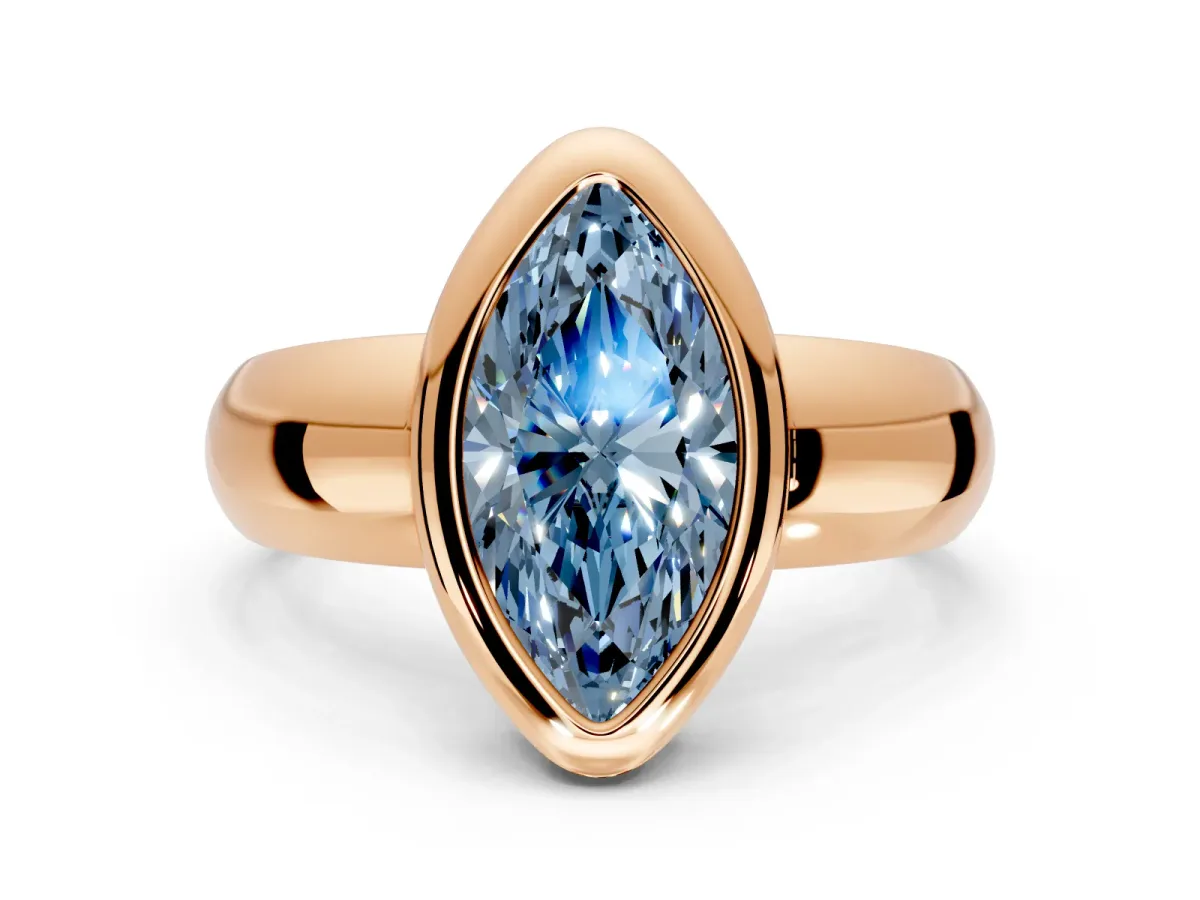 Solitaire Engagement Ring Setting for Fancy Blue Marquise Center with Wide Band and Bezel Head in Rose Gold