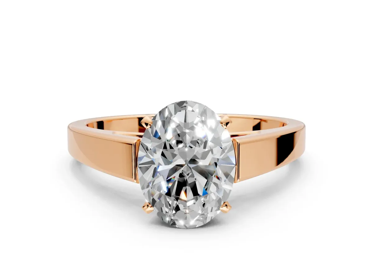 Solitaire Engagement Ring Setting for Oval Center with Tapered Split Shoulders and Prong Head in Rose Gold