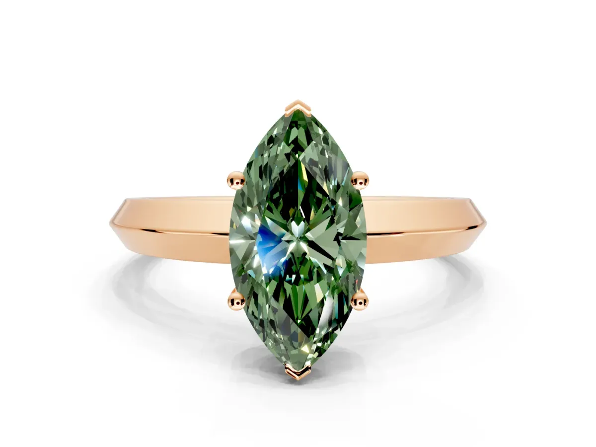 Solitaire Engagement Ring Setting for Fancy Green Marquise Center with Wide Knife Ridge Band and Prong Head in Rose Gold