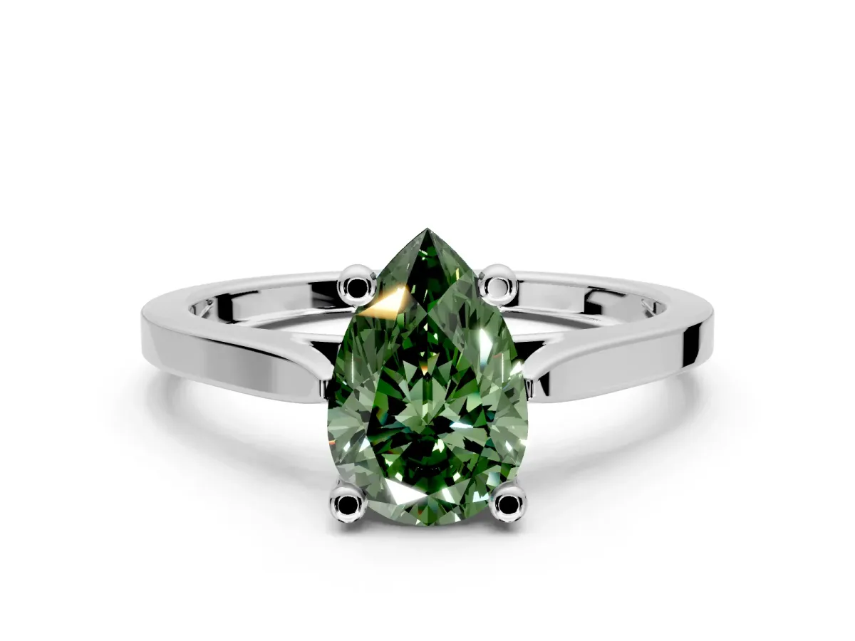 Solitaire Engagement Ring Setting for Fancy Green Pear-Shaped Center with Tapered Shoulders and Prong Head in Sterling Silver