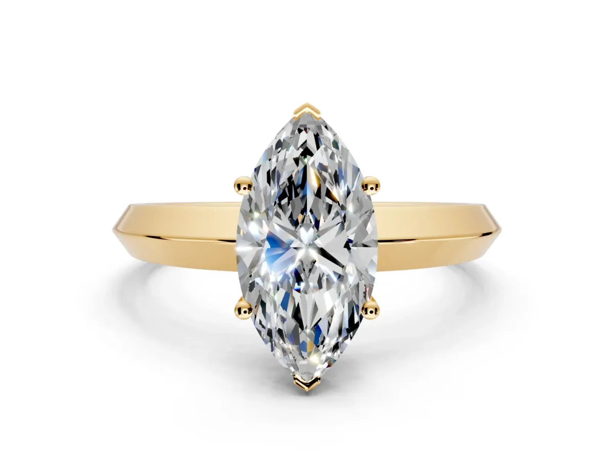 Solitaire Engagement Ring Setting for Marquise Center with Wide Knife Ridge Band and Prong Head in Yellow Gold