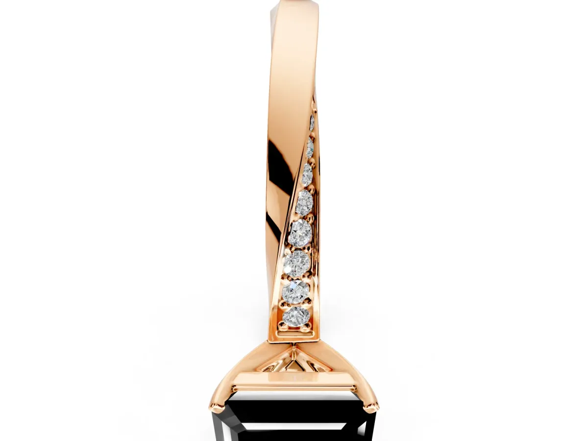 Side Accent Engagement Ring Setting for Fancy Black Emerald Cut Center with Accent Shoulders and Prong Head in Rose Gold