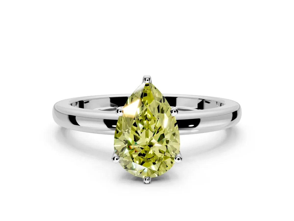 Solitaire Engagement Ring Setting for Fancy Yellow Pear-Shaped Center with Plain Band and Tulip Prong Head in Platinum