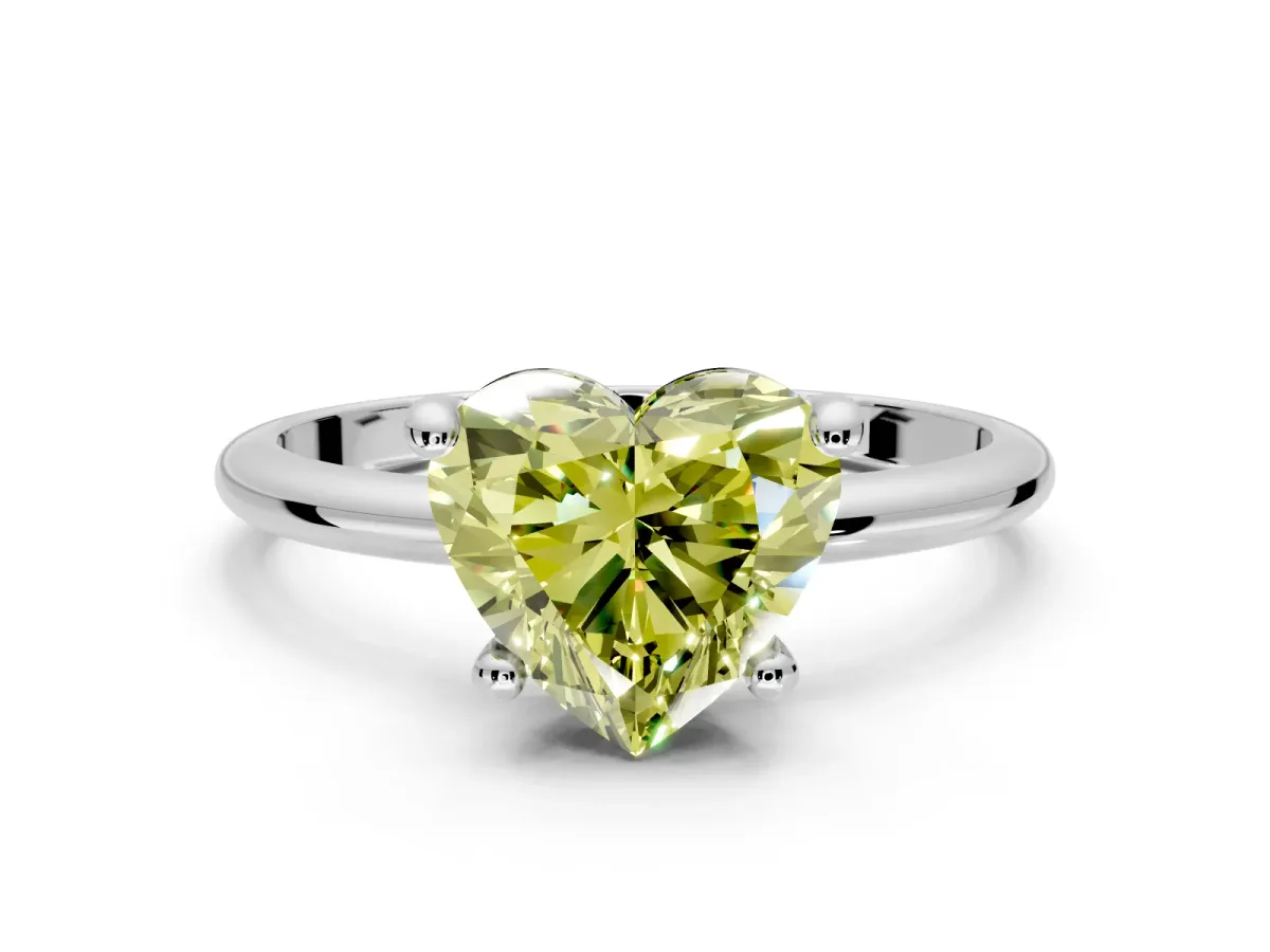Minimalist Solitaire Engagement Ring Setting for Fancy Yellow Heart-Shaped Center with Thin Band and Prong Head in Platinum