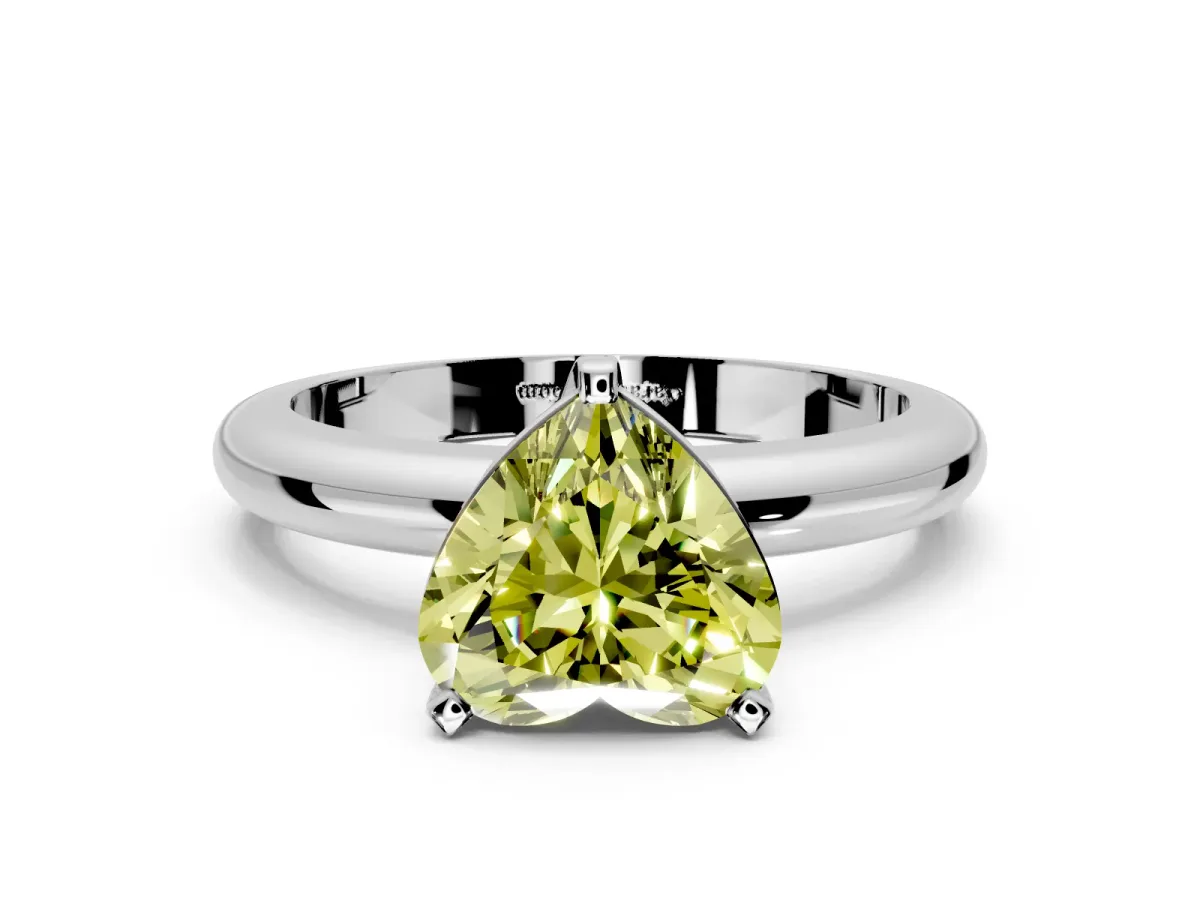 Solitaire Engagement Ring Setting for Fancy Yellow Heart-Shaped Center with Wire Band and Prong Head in Platinum