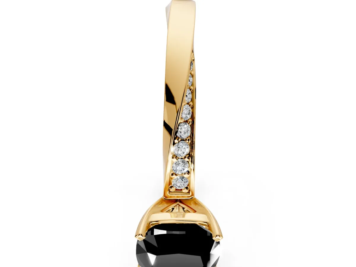 Side Accent Engagement Ring Setting for Fancy Black Cushion Cut Center with Accent Shoulders and Prong Head in Yellow Gold