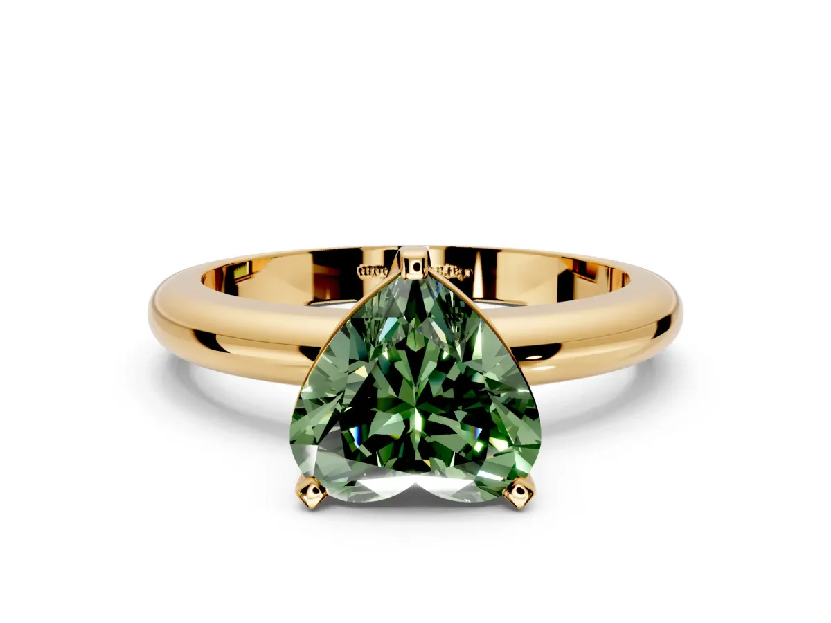 Solitaire Engagement Ring Setting for Fancy Green Heart-Shaped Center with Wire Band and Prong Head in Yellow Gold
