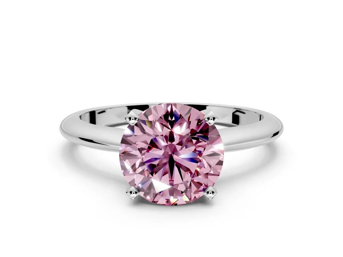 Solitaire Engagement Ring Setting for Fancy Pink Round Cut Center with Knife Ridge Band and Claw Prong Head in Platinum