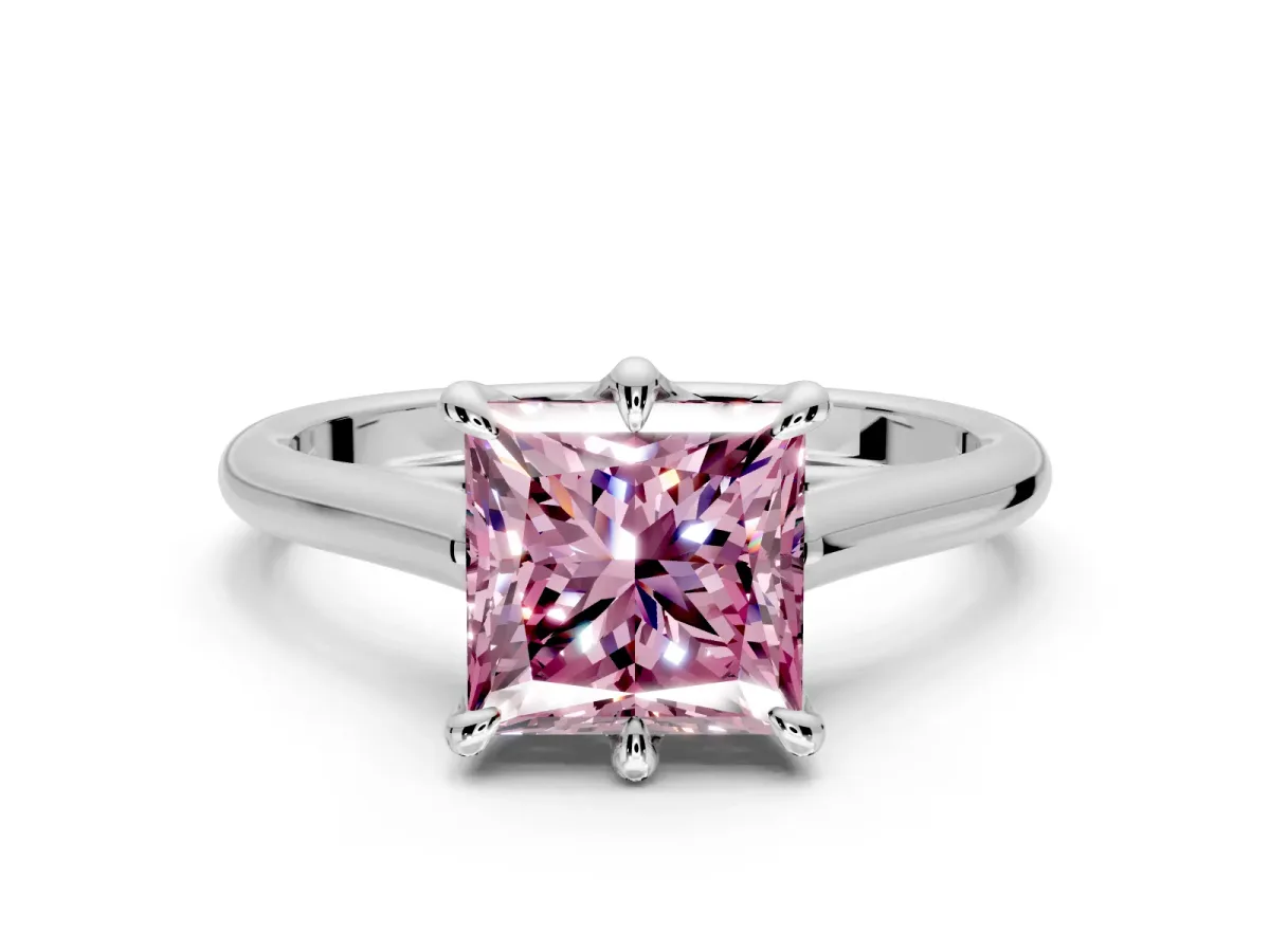 Solitaire Engagement Ring Setting for Fancy Pink Princess Cut Center with Cathedral Band and Prong Head in Platinum
