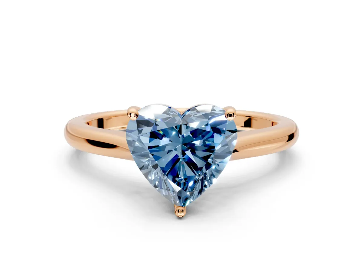 Solitaire Engagement Ring Setting for Fancy Blue Heart-Shaped Center with Narrow Cathedral Band and Prong Head in Rose Gold