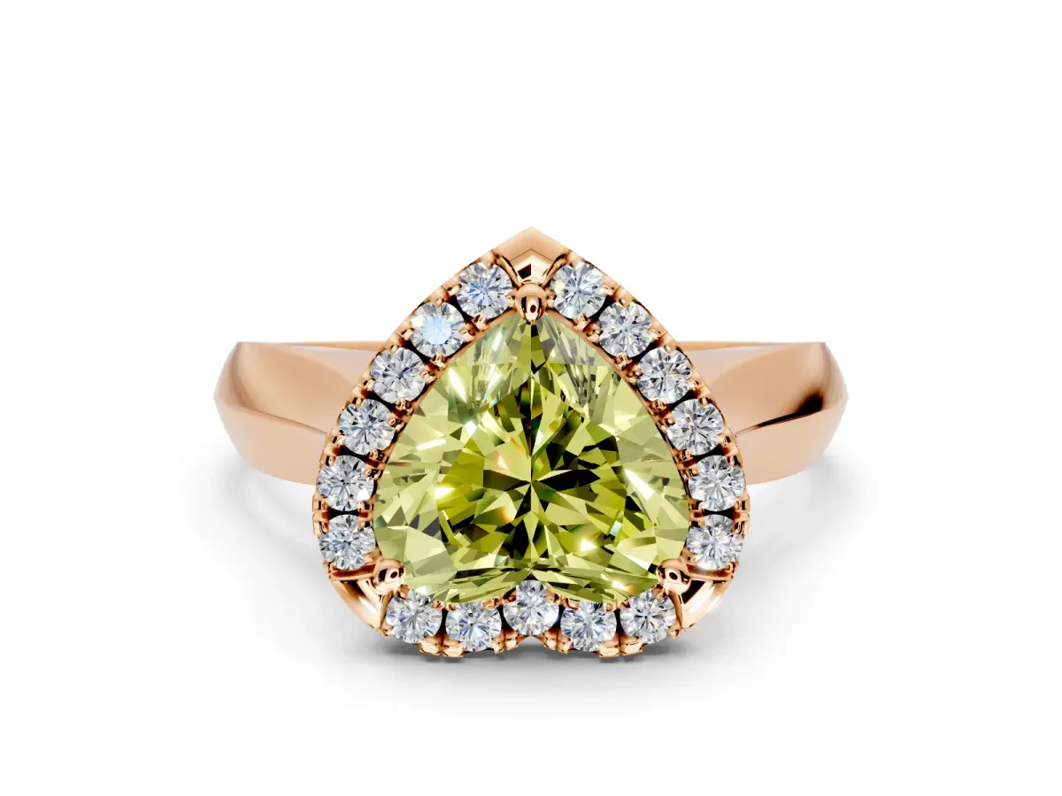 Halo Engagement Ring Setting for Fancy Yellow Heart-Shaped Center with Square Band and Prong Head in Rose Gold