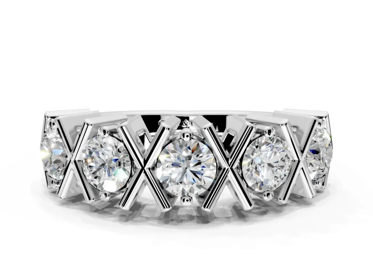 Round Cut Lab-Grown Diamond Channel-Set Wedding Band with X-Prong Detail in Sterling Silver