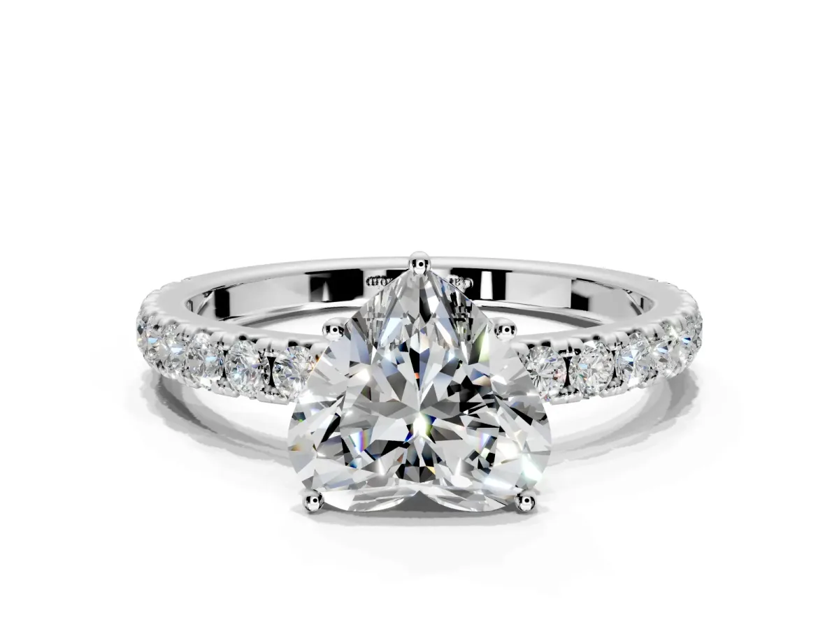 Solitaire Engagement Ring Setting for Heart-Shaped Center with Large Accent Band and Prong Head in Sterling Silver