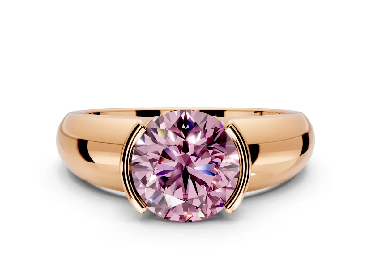 Tension Engagement Ring Setting for Fancy Pink Round Cut Center with Wide Flat Band and Tension Head in Rose Gold