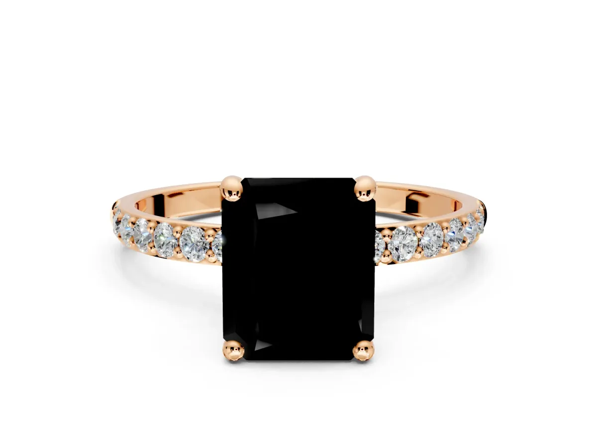 Solitaire Engagement Ring Setting for Fancy Black Radiant Cut Center with Pave Accents and Prong Head in Rose Gold