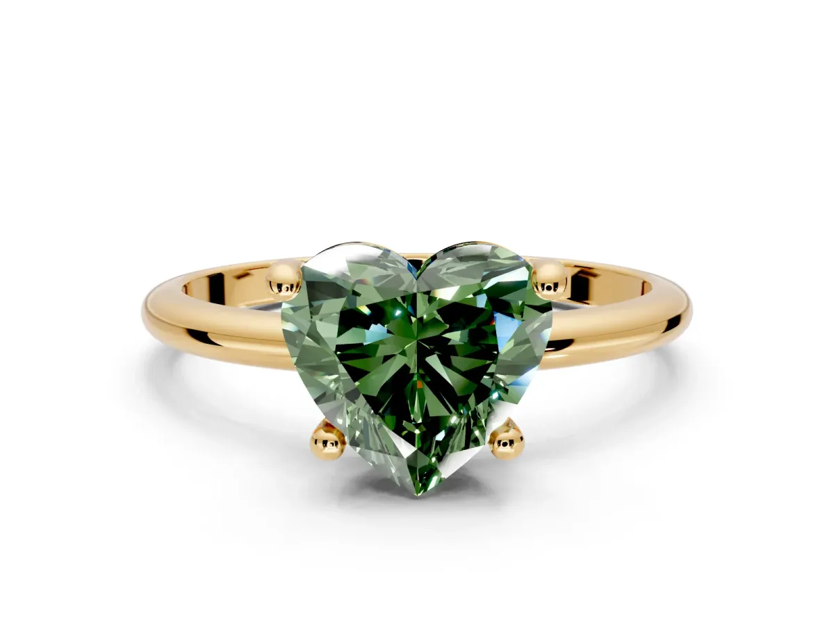 Minimalist Solitaire Engagement Ring Setting for Fancy Green Heart-Shaped Center with Thin Band and Prong Head in Yellow Gold
