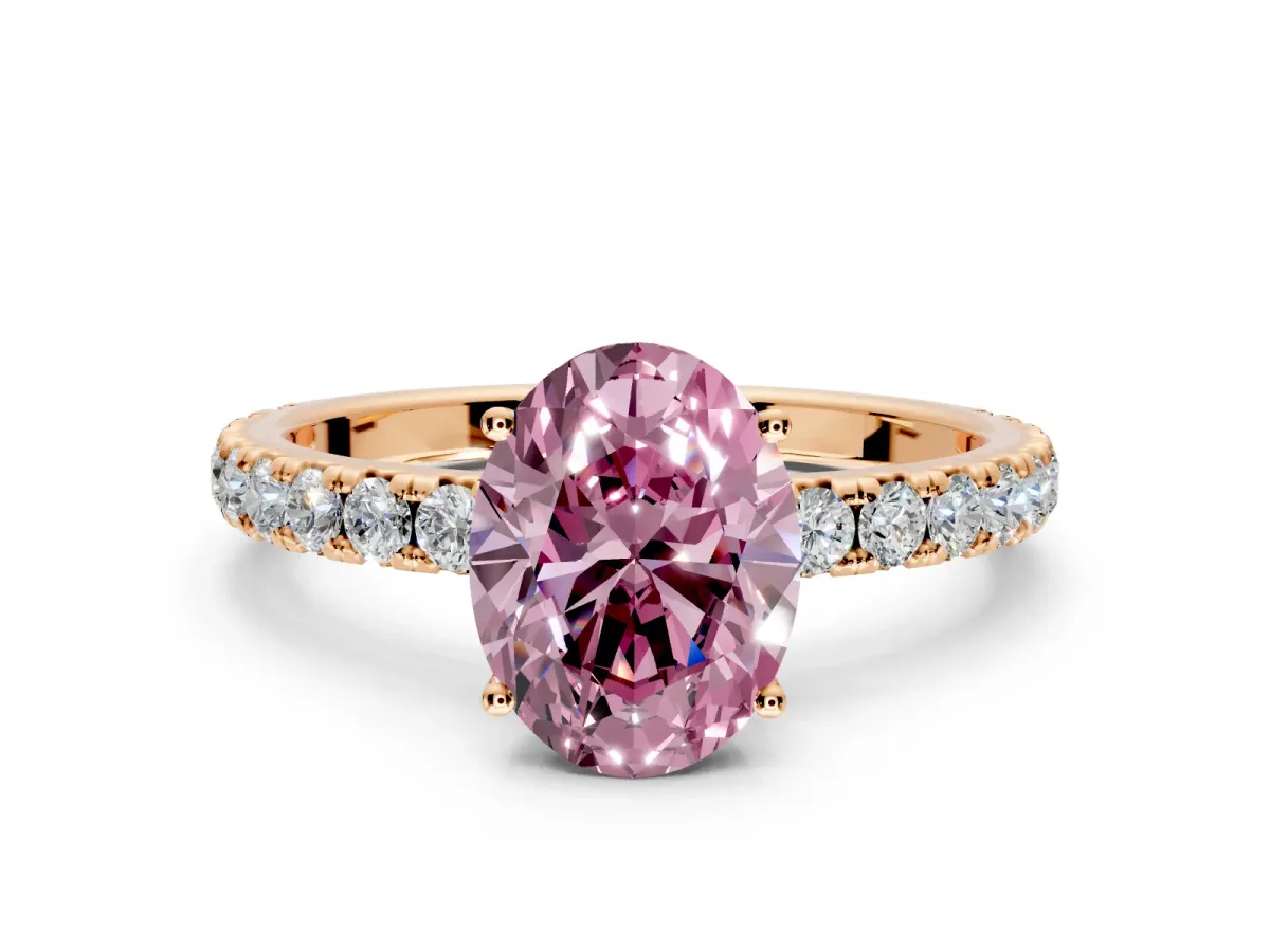 Solitaire Engagement Ring Setting for Fancy Pink Oval Center with Large Accent Band and Prong Head in Rose Gold