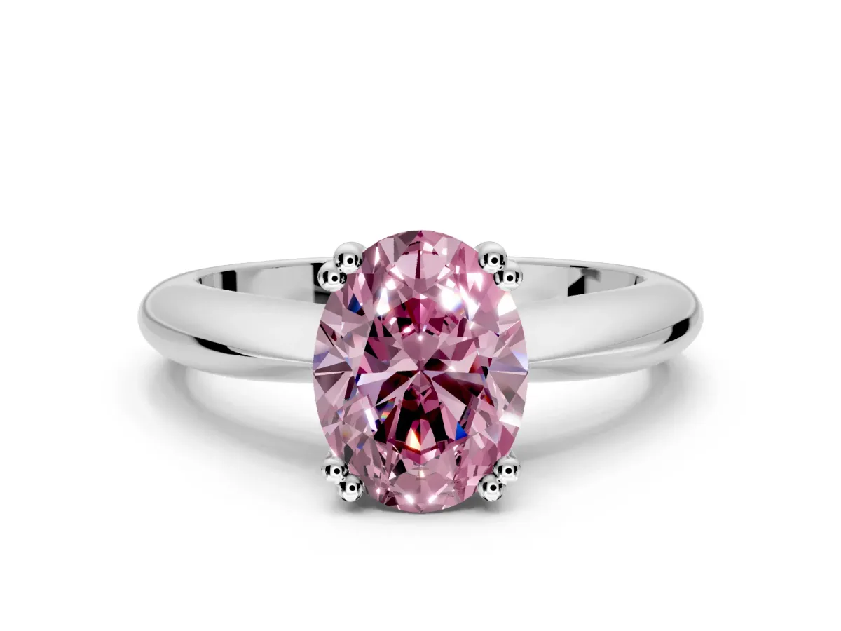 Solitaire Engagement Ring Setting for Fancy Pink Oval Center with Reverse Tapered Band and Prong Head in Sterling Silver