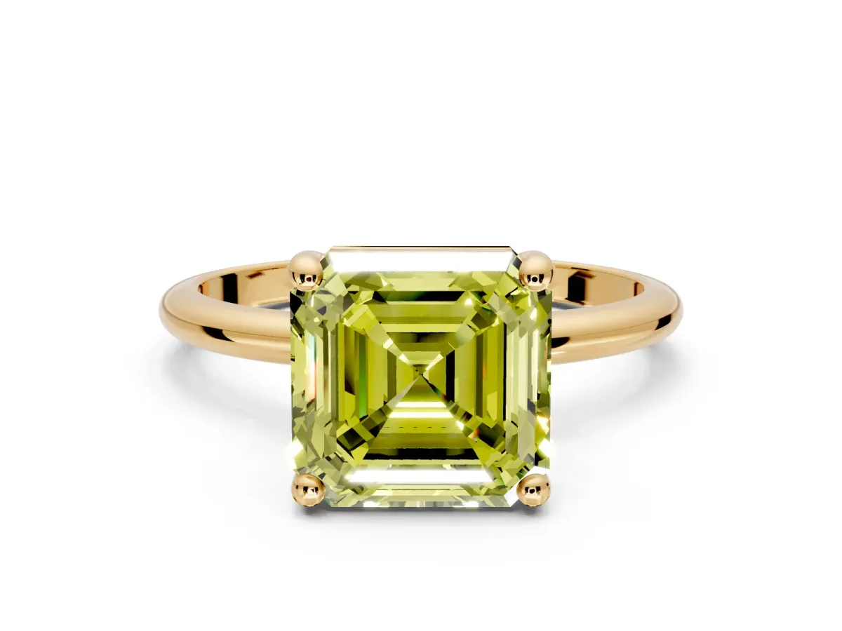 Minimalist Solitaire Engagement Ring Setting for Fancy Yellow Asscher Cut Center with Thin Band and Prong Head in Yellow Gold
