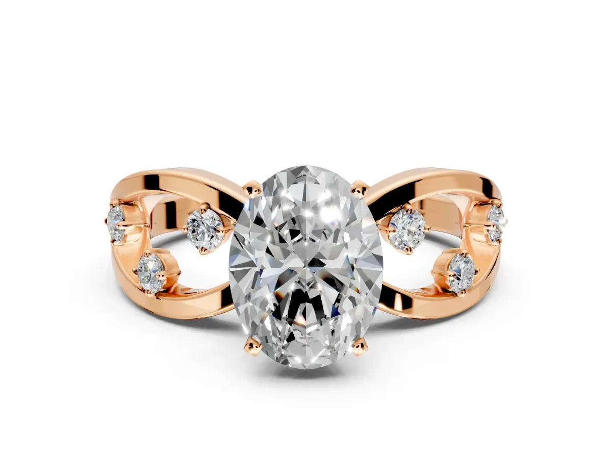 Solitaire Engagement Ring Setting for Oval Center with Criss-Cross Accent Band and Prong Head in Rose Gold