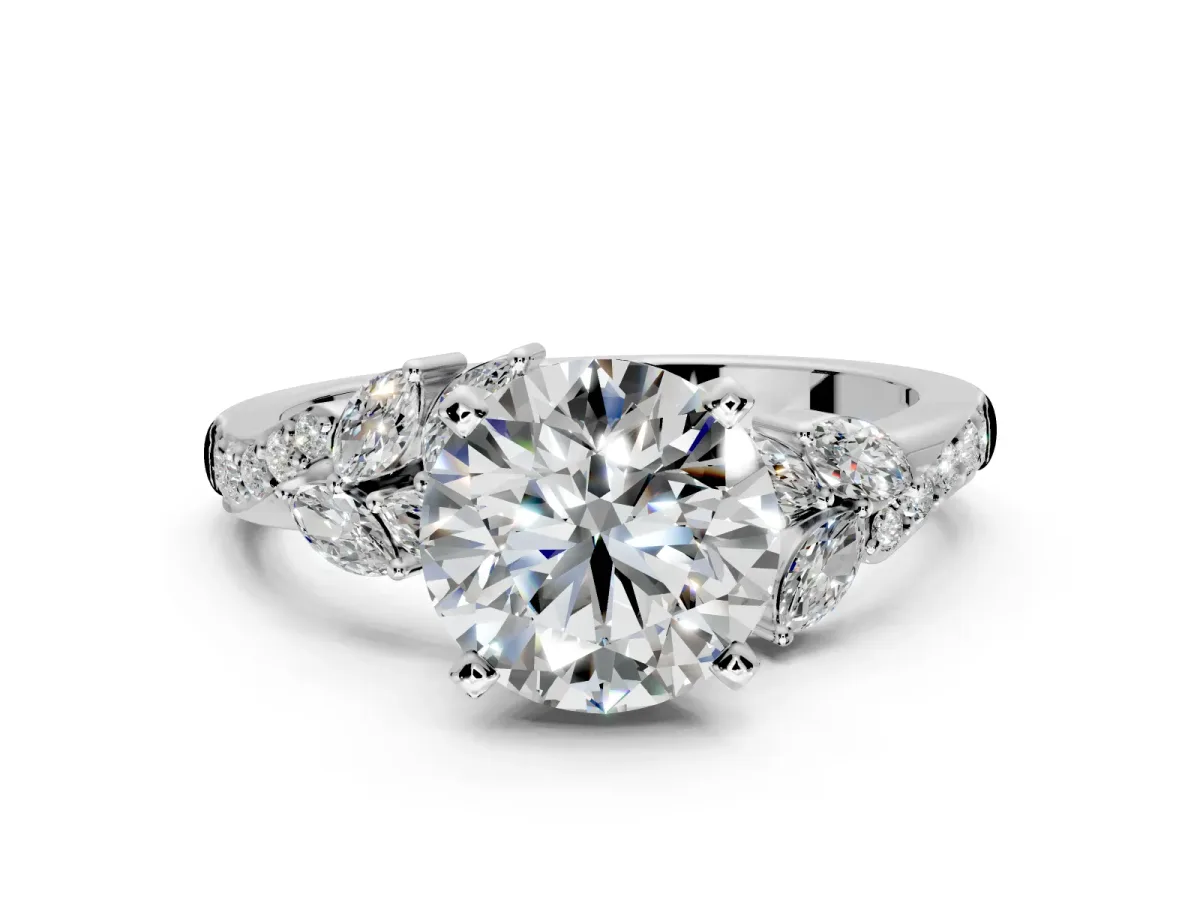 Solitaire Engagement Ring Setting for Round Cut Center with Marquise Accent Twist Band and Prong Head in Platinum