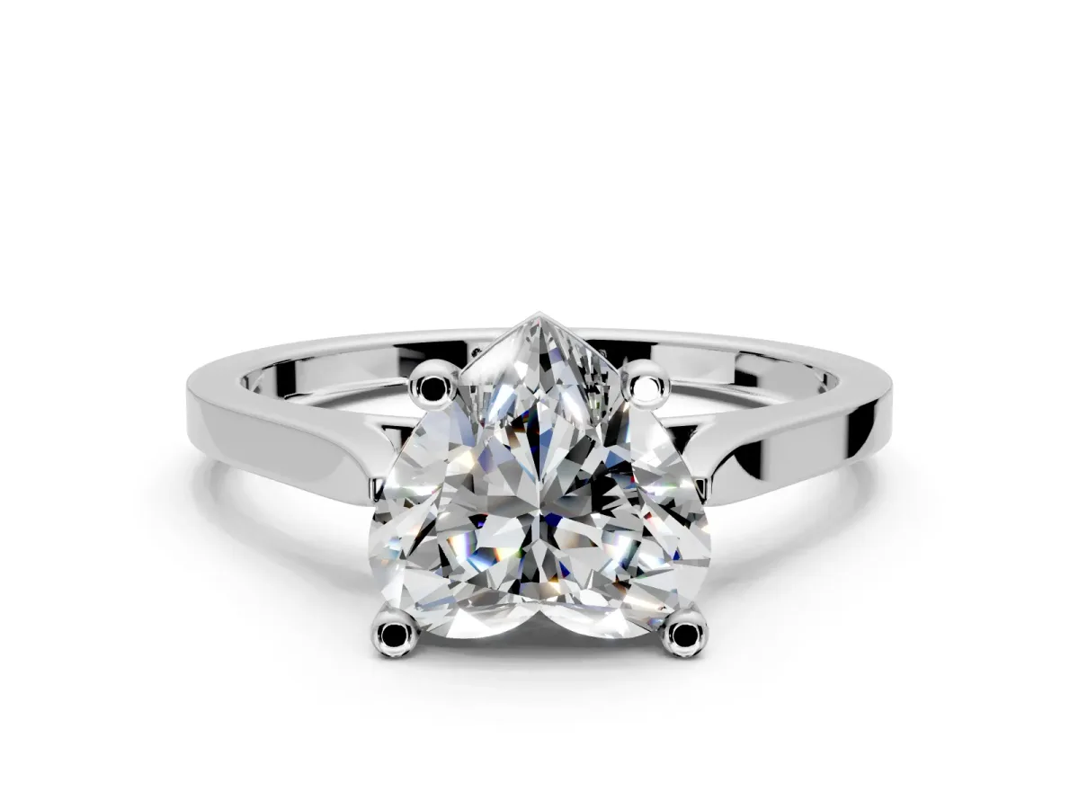Solitaire Engagement Ring Setting for Heart-Shaped Center with Tapered Shoulders and Prong Head in Sterling Silver