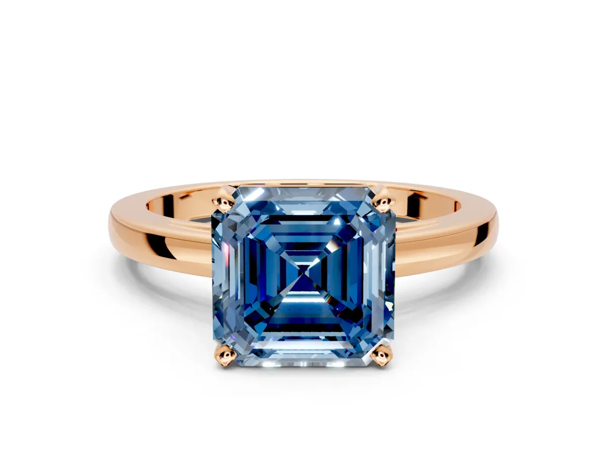 Solitaire Engagement Ring Setting for Fancy Blue Asscher Cut Center with Basket Rail and Prong Head in Rose Gold