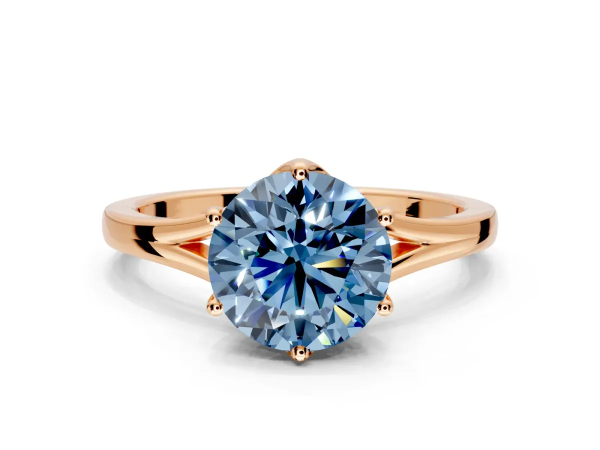 Solitaire Engagement Ring Setting for Fancy Blue Round Cut Center with Plain Split Shank and Prong Head in Rose Gold