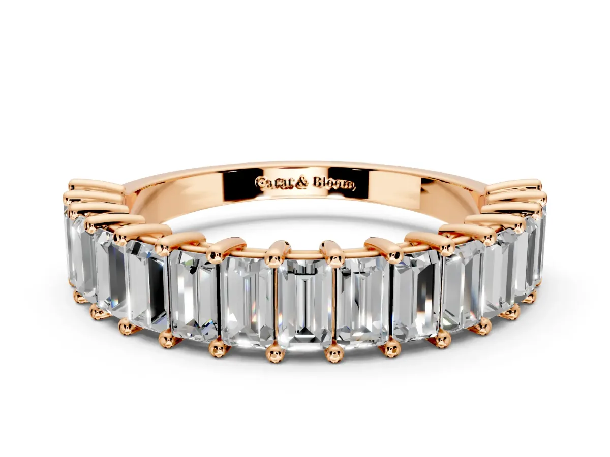 Baguette Lab-Grown Diamond Half Eternity Wedding Band with Shared-Prong Setting in Rose Gold