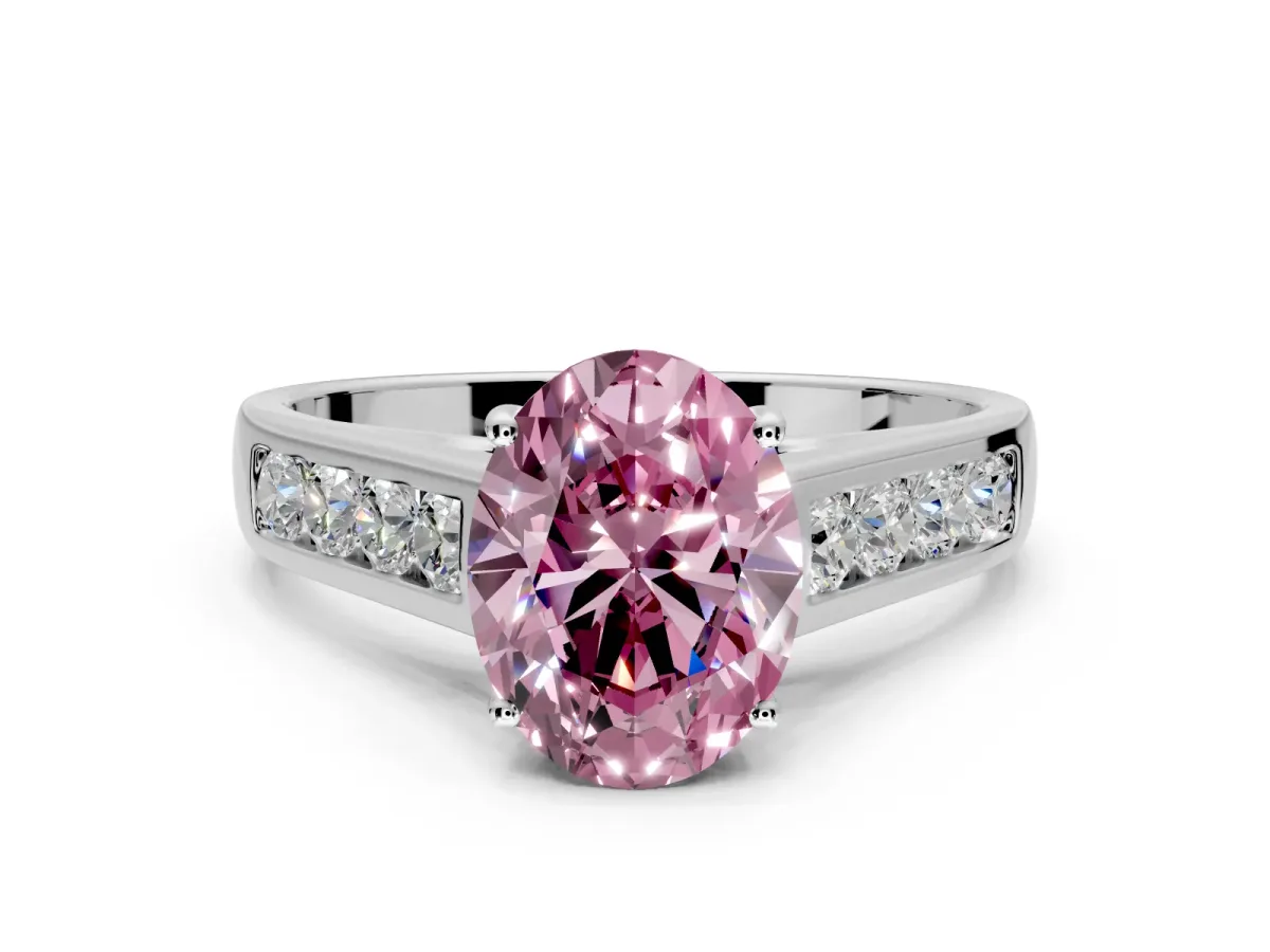 Solitaire Engagement Ring Setting for Fancy Pink Oval Center with Cathedral Channel Band and Prong Head in Platinum
