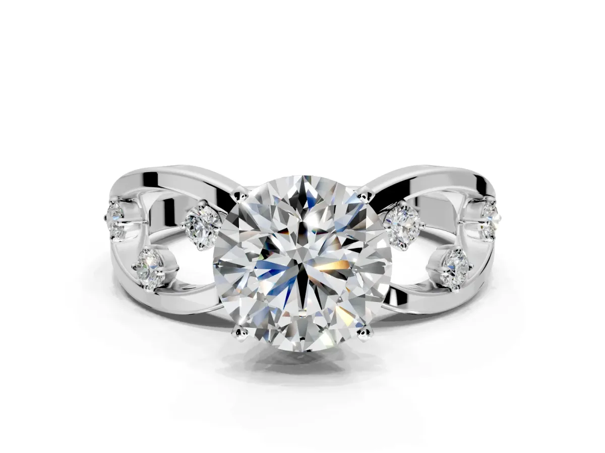 Solitaire Engagement Ring Setting for Round Cut Center with Criss-Cross Accent Band and Prong Head in Platinum