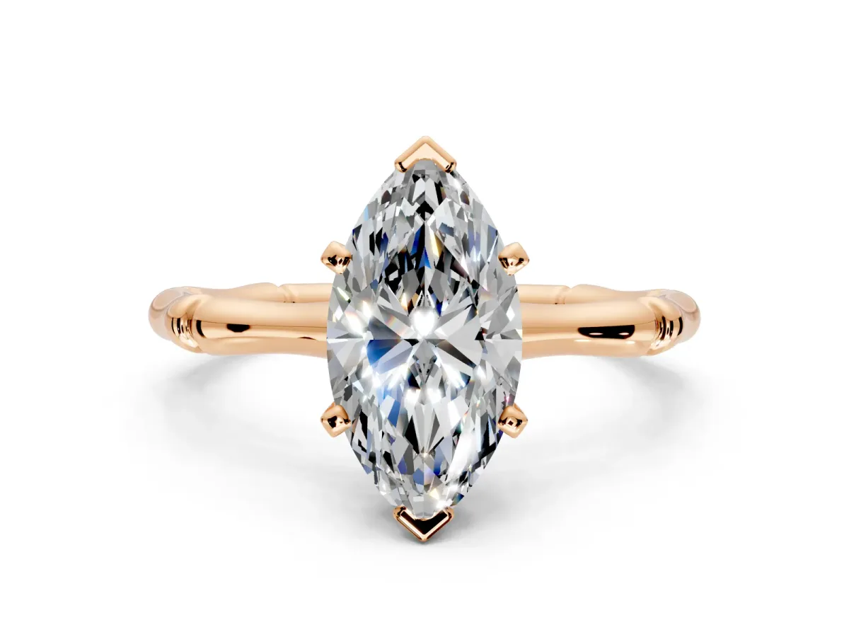 Solitaire Engagement Ring Setting for Marquise Center with Bamboo Band and Prong Head in Rose Gold