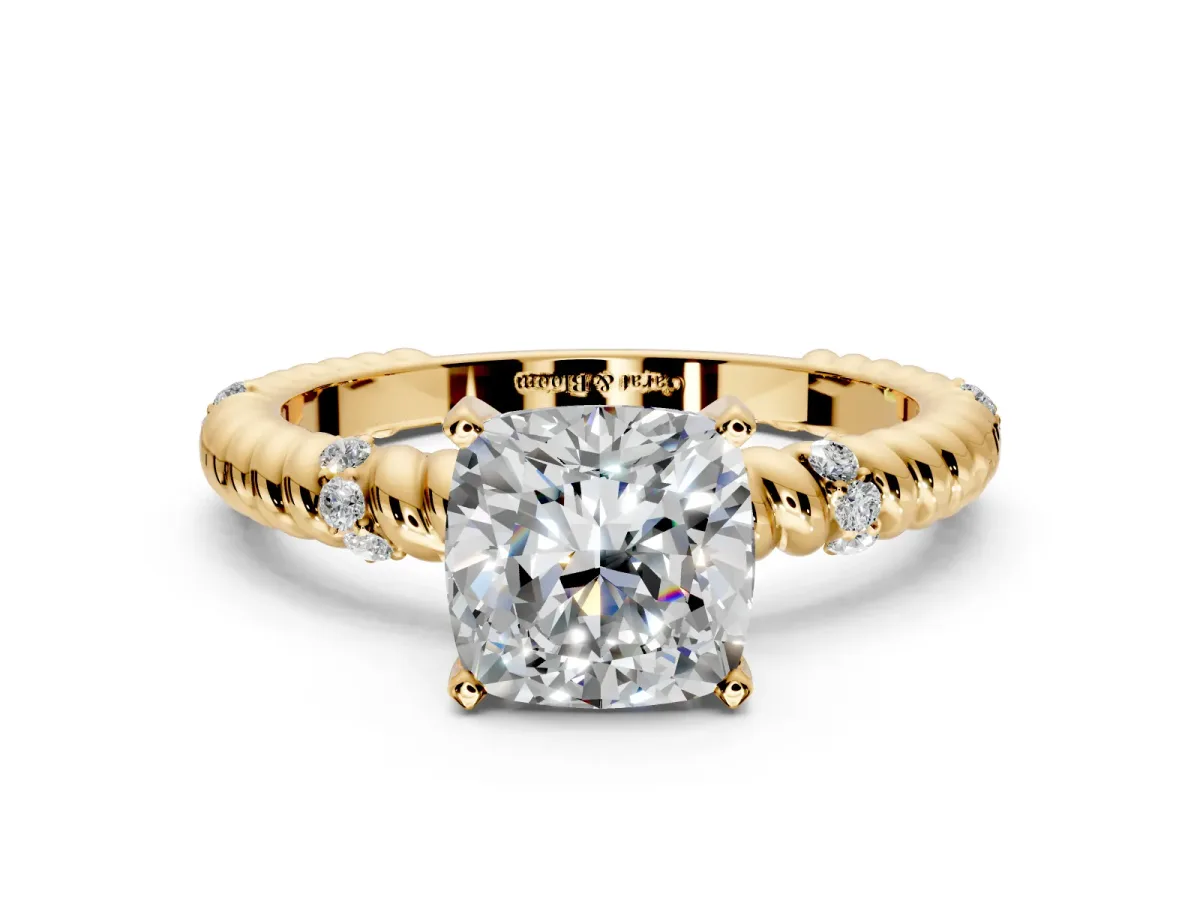Rope Engagement Ring Setting for Cushion Cut Center with Accent Shoulders and Prong Head in Yellow Gold