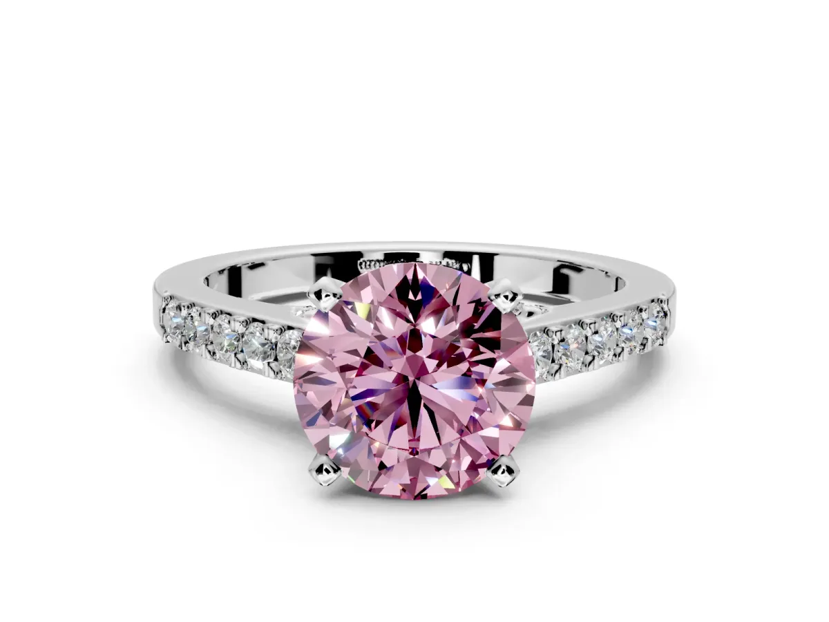Solitaire Engagement Ring Setting for Fancy Pink Round Cut Center with Crossover Accents and Prong Head in Platinum