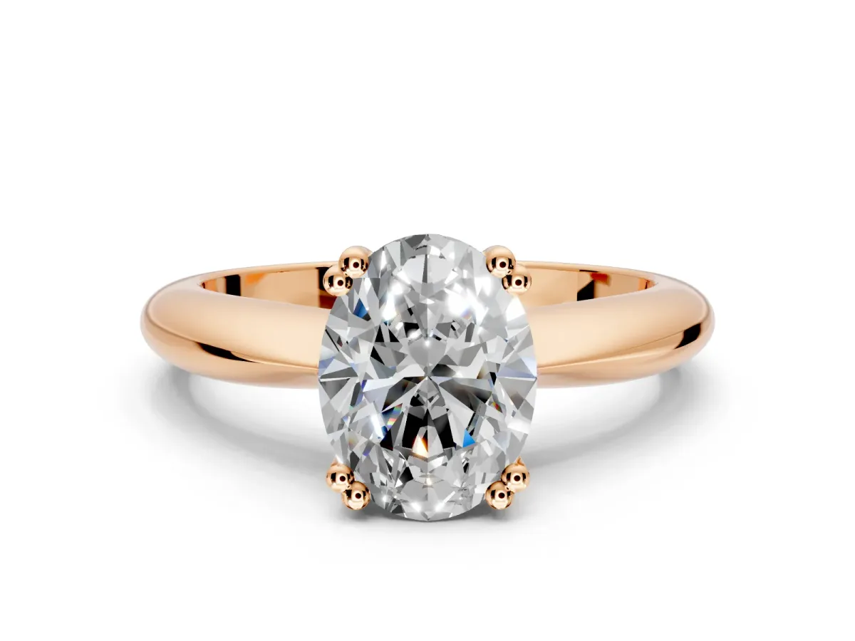 Solitaire Engagement Ring Setting for Oval Center with Reverse Tapered Band and Prong Head in Rose Gold