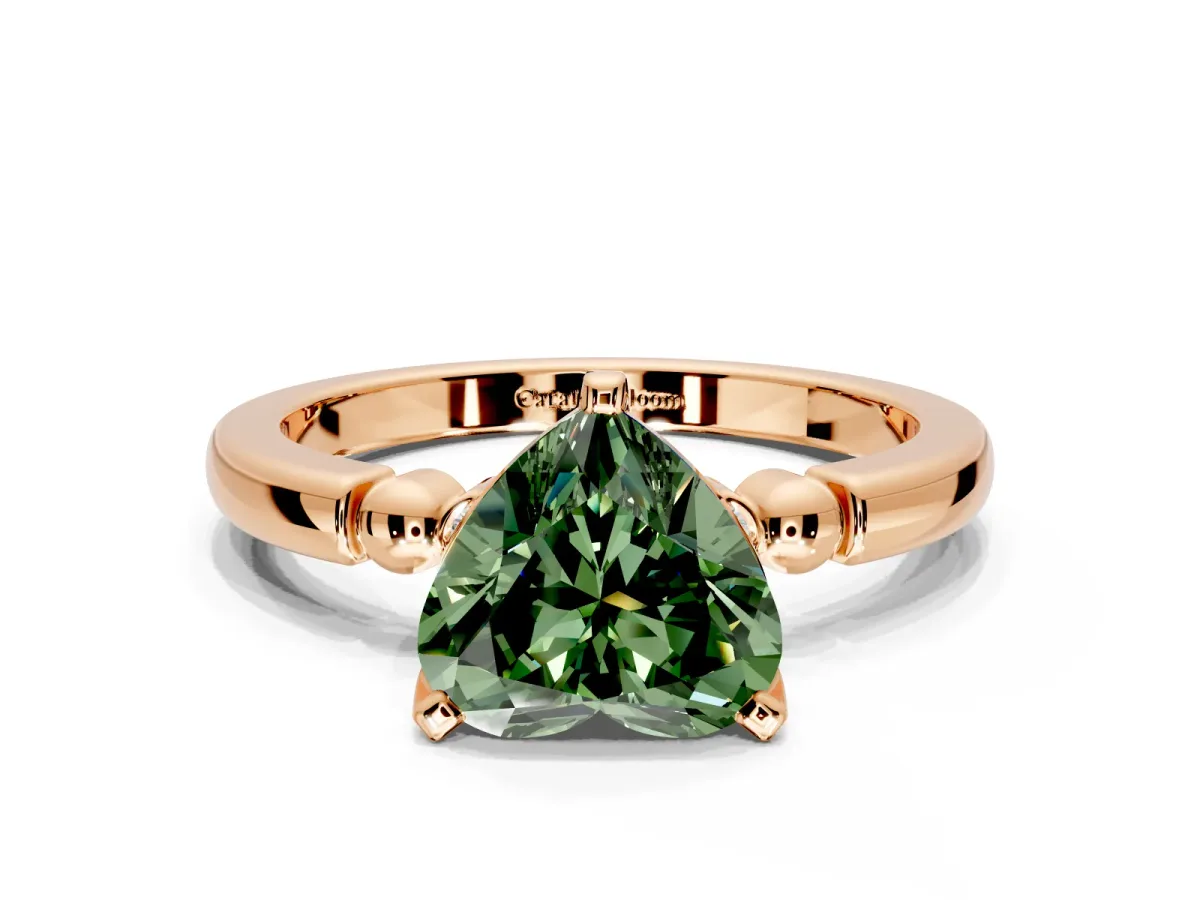 Solitaire Engagement Ring Setting for Fancy Green Heart-Shaped Center with Beaded Shoulders and Prong Head in Rose Gold