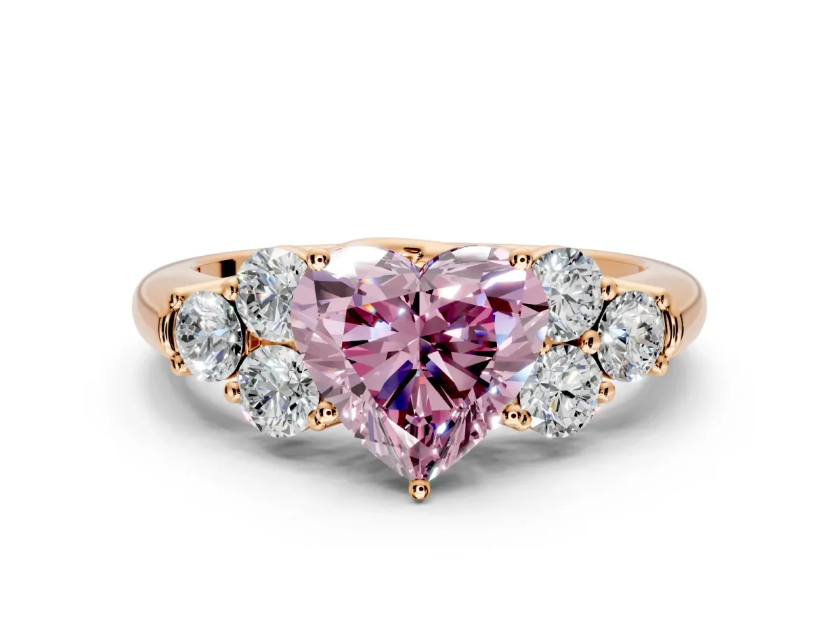 Cluster Engagement Ring Setting for Fancy Pink Heart-Shaped Center with Round Cut Accent Frame and Prong Head in Rose Gold