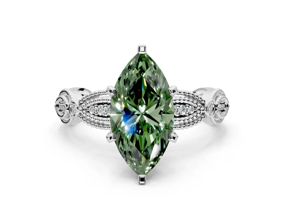 Solitaire Engagement Ring Setting for Fancy Green Marquise Center with Marquise Panel Band and Prong Head in Platinum