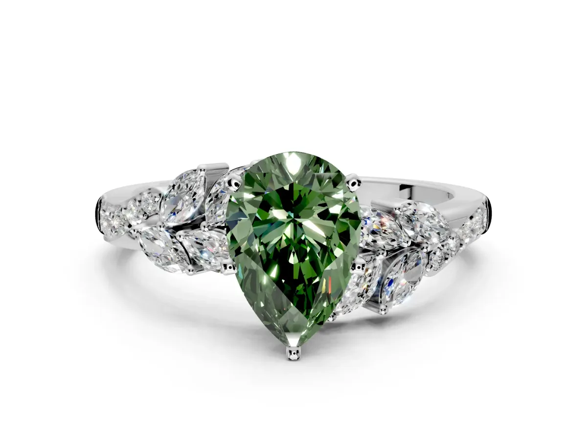 Solitaire Engagement Ring Setting for Fancy Green Pear-Shaped Center with Marquise Accent Twist Band and Prong Head in Sterling Silver