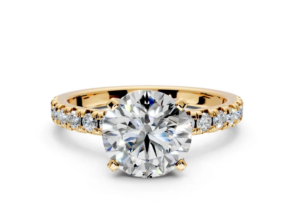 Solitaire Engagement Ring Setting for Round Cut Center with Large Accents and Prong Head in Yellow Gold