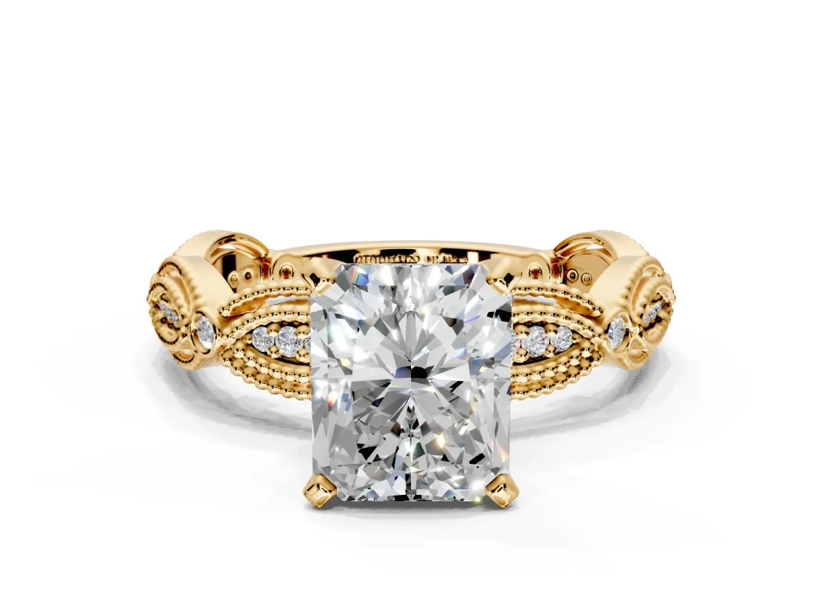 Solitaire Engagement Ring Setting for Radiant Cut Center with Marquise Panel Band and Prong Head in Yellow Gold