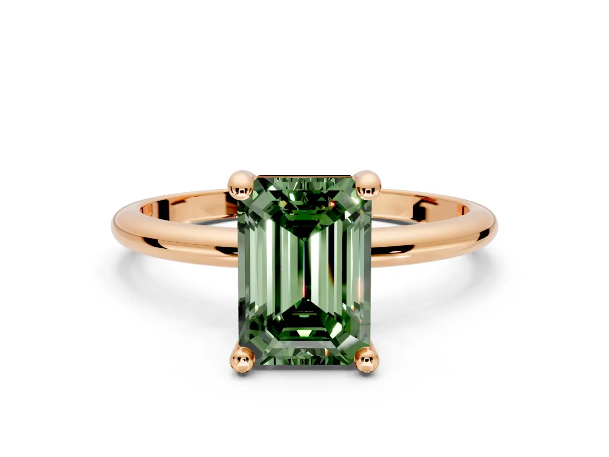 Minimalist Solitaire Engagement Ring Setting for Fancy Green Emerald Cut Center with Thin Band and Prong Head in Rose Gold