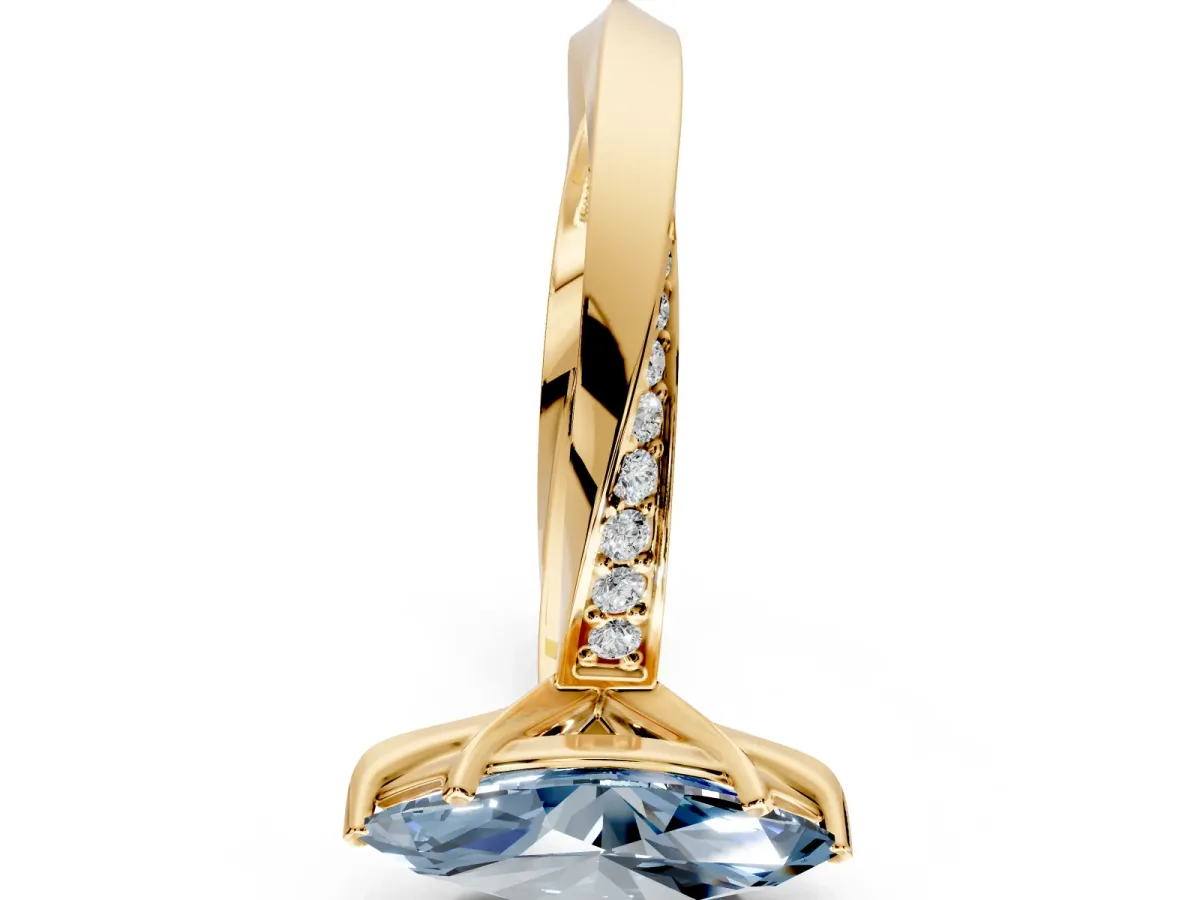 Side Accent Engagement Ring Setting for Fancy Blue Marquise Center with Accent Shoulders and Prong Head in Yellow Gold