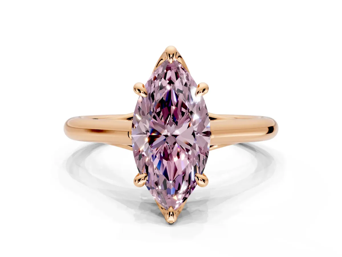 Solitaire Engagement Ring Setting for Fancy Pink Marquise Center with Cathedral Band and Prong Head in Rose Gold