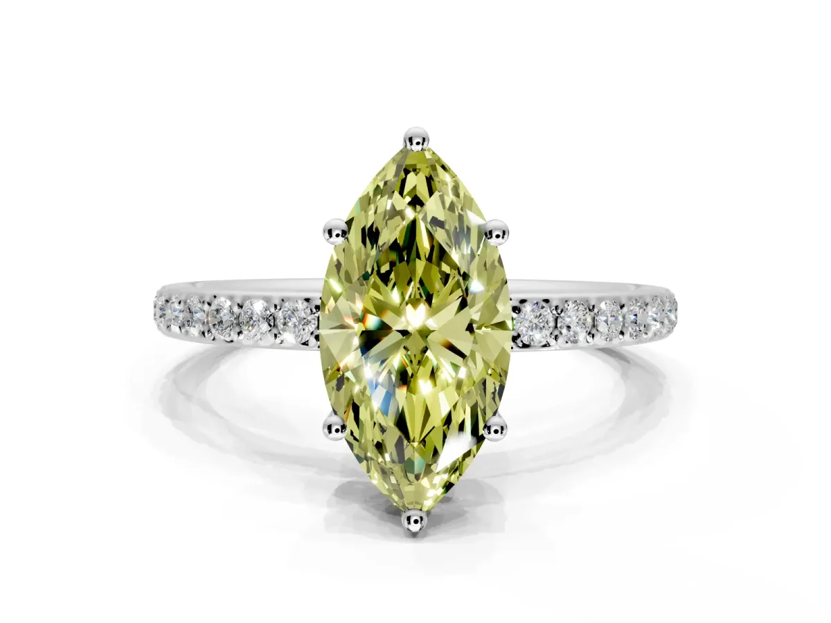 Solitaire Engagement Ring Setting for Fancy Yellow Marquise Center with Fine Pave Band and Prong Head in Sterling Silver